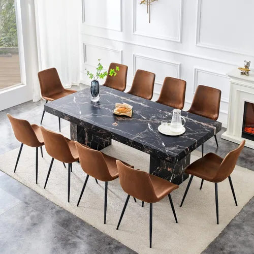 Miniatura 12 de gopop Rustic Modern 79" Rectangular Dining Table, Solid Wood Farmhouse Kitchen Table with Sturdy Legs, Wooden Dining Room Table for 6–10 People