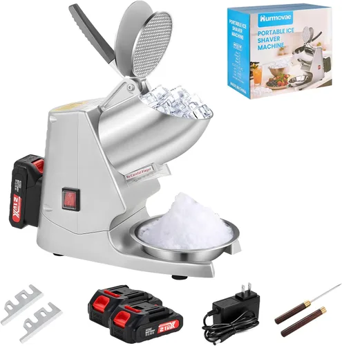 Miniatura 10 de Máquina de afeitar de hielo portátil inalámbrica, 178 libras/h de doble hoja y una sola batería Máquina trituradora de hielo a batería de 180 W
