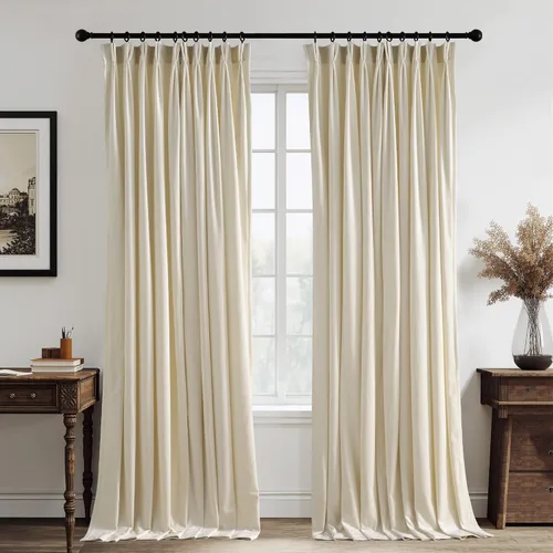 RYB HOME Cortinas plegadas en pinza beige, cortinas suaves con aislamiento térmico y reducción de ruido para bloquear la luz para sala de estar y