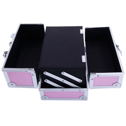 Miniatura 2 de Estuche de tren de maquillaje portátil profesional, estuche de aluminio para maquillaje, joyero, organizador de almacenamiento de cosméticos con Rosa