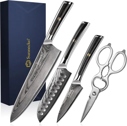 Miniatura 7 de Sunnecko Juego de Cuchillos de Cocina Damascus de 3 Piezas, Juego de Cuchillos de Chef Afilados Juegos de Cuchillos de Cocina Profesionales Full