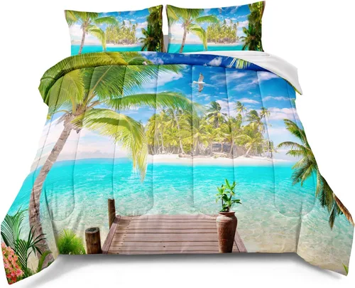 Miniatura 8 de BDUCOK Twin Size Ocean Starfish Comforter Set Teal Turquoise Beach Bedding with Seashell Print Coastal Nautical Bedroom Decor All Season 3005Twin