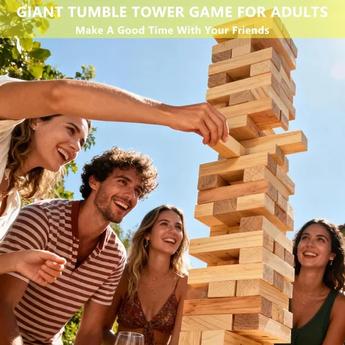 Miniatura 6 de Juego de torre gigante de 60 piezas, juegos al aire libre para adultos y familias, bloques de madera de alta calidad de 5.3 pies con bolsa
