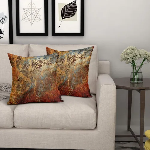 Miniatura 6 de Fundas de almohada de metal marrón óxido de 16 x 16 pulgadas, color dorado oxidado, canela, cobre, bronce, fundas metálicas, juego de 2 almohadas