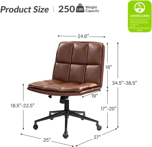 Miniatura 2 de HULALA HOME Modern Faux Leather Home Office Chair with Metal Base & Tilt Lock, Armless Criss Cross Legged Desk Chair with Wheels & Padded Cushion