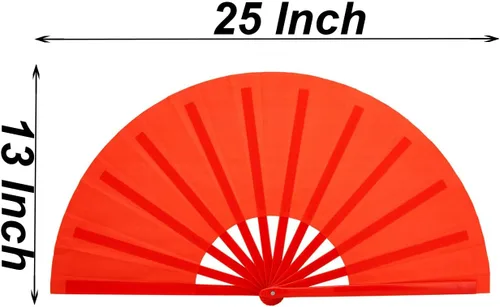 Miniatura 5 de Ventilador de mano plegable de baile, 13 pulgadas, color rojo, grande, chino, Kung Fu Tai Chi, plástico y nailon para hombres y mujeres