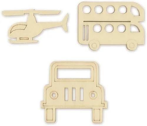 Vehículos de transporte - Formas de madera sin terminar cortadas con láser para manualidades, madera natural, 15 piezas (helicóptero, autobús de dos