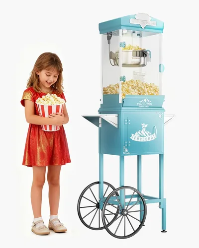 Miniatura 10 de Máquina de palomitas de maíz de 8 onzas con carro, máquina para hacer maíz con ruedas y hervidor de acero inoxidable que hace hasta 32 tazas