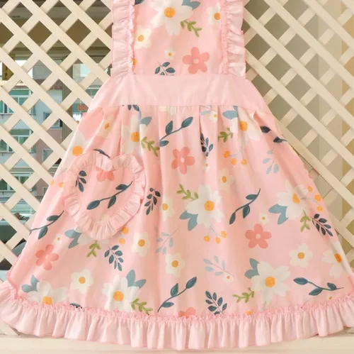 Miniatura 4 de CRB Fashion Delantal para mujeres para cocinar y hornear Delantales de chef de cocina para damas, mujer, con bolsillo Floral rosa