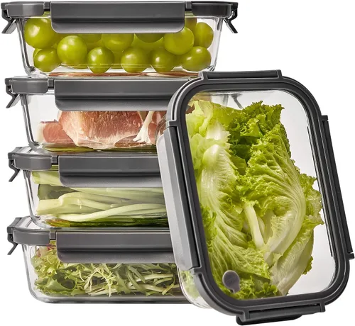 Miniatura 10 de Contenedores de vidrio para almacenamiento de alimentos con tapas de vidrio, paquete de 4 recipientes de preparación de comidas con tapas
