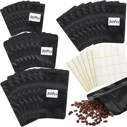 HMIEPRS - 120 bolsas de Mylar color negro mate, bolsas a prueba de olores, bolsa de embalaje de papel de aluminio con 120 etiquetas adhesivas,