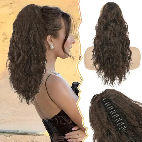 Miniatura 15 de BARSDAR Extensión de cola de caballo negra, extensiones de cabello de cola de caballo con clip de garra de 18 pulgadas para mujer, extensiones