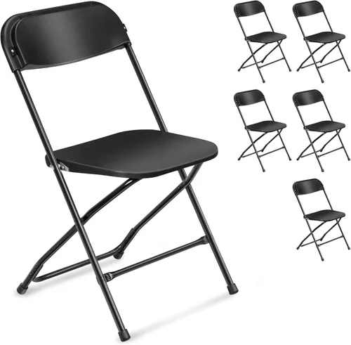 Miniatura 10 de FCH Silla plegable negra, marco de metal plegable con asiento de plástico sólido, portátil para eventos y fiestas, juego de comedor al aire libre