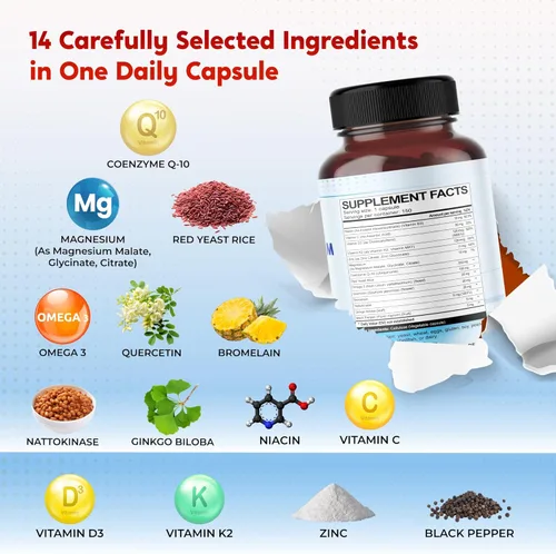 Miniatura 4 de Coenzima Q-10 Arroz de levadura roja Quercetina Magnesio Malato, Glicinato, Citrato