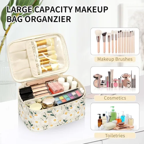 Miniatura 5 de OCHEAL Makeup Bag,Travel Makeup Organizer Bag, Cute Cosmetic Bags for Women Girls Travel Toiletry Bag Traveling With Brush Slot And Divider-Floral