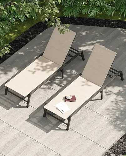 Miniatura 2 de Tumbona de aluminio para exteriores, silla plegable para patio, 2 juegos, sin montaje, sillas de piscina con 5 respaldos ajustables, sillas de salón