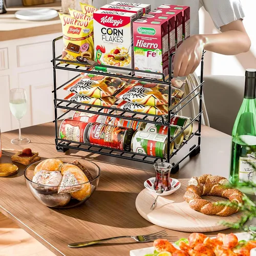 Miniatura 7 de SUFAUY Organizador de latas de 3 niveles para despensa, con capacidad para 36 latas, estantes de metal resistente para almacenamiento, color negro