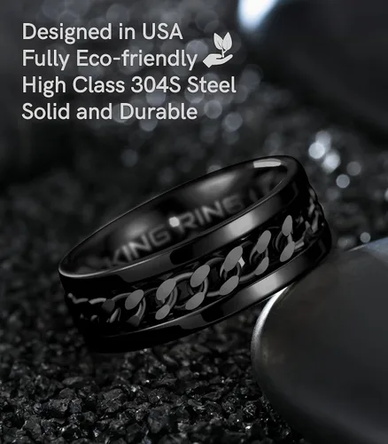 Miniatura 22 de King Ring Anillo giratorio de 0.315 pulgadas, anillo plano pulido fino para hombres y mujeres con cadena cubana, diseñado en Estados Unidos