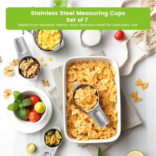 Miniatura 2 de Spring Chef Juego de 7 tazas medidoras de acero inoxidable con boquilla de vertido, herramientas de cocina anidables con marcas de fácil lectura
