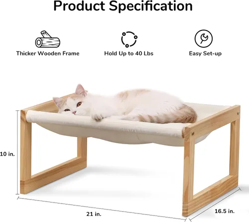 Miniatura 7 de FUKUMARU Hamaca Cama para Gatos, Cómodo Sofá de Terciopelo para Gatos de Interior, Percha de Madera Elevada para Gatos, Sofá para Mascotas de 21