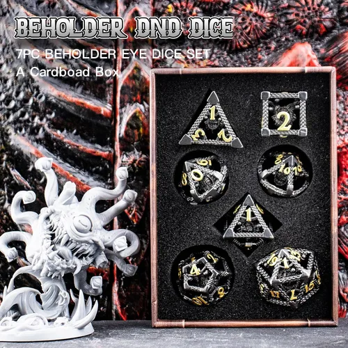 Miniatura 5 de Dados DND, HNCCESG Beholder'S Eye DND, juego de 7 piezas, dados de mazmorras y dragones para dados D&D, dados de metal monstruo ocular