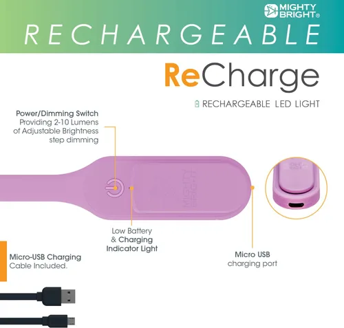 Miniatura 4 de Mighty Bright La Original Recarga con Clip - Luz de Libro Recargable USB - Lámpara de Lectura LED Cálida - Flexible, Regulable, Dura Hasta 60 Horas