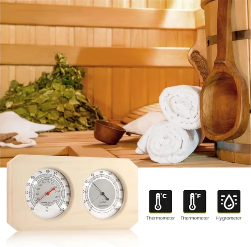 Miniatura 3 de Dyna-Living 2 en 1 Sauna de madera para sauna higrotermógrafo interior Fahrenheit termómetro e higrómetro para hotel o sala de sauna