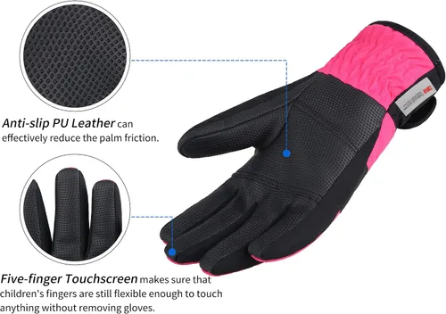 Miniatura 4 de Achiou Guantes de esquí para niños, impermeables, para invierno, nieve, snowboard, cálidos, pantalla táctil, para niños, niñas, esquí, ciclismo