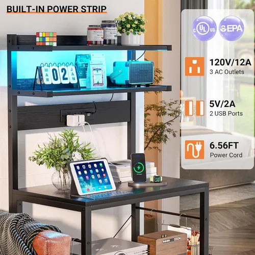 Miniatura 3 de Aheaplus - Estantería de cocina con toma de corriente, soporte para microondas, estación de café de 5 niveles con luces LED, estante