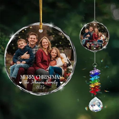 Miniatura 30 de Adorno de cristal con foto personalizada 2026 – Adorno de Navidad familiar personalizado, nombre personalizado, foto, fecha, recuerdo del día