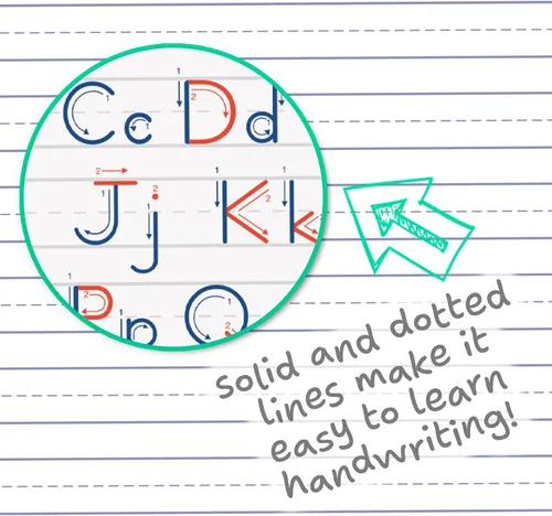Miniatura 3 de Mead Tableta de escritura para aprender letras, bloc de práctica de escritura a mano PK-1, 10 x 8 pulgadas, regla elevada sólida y punteada, 40