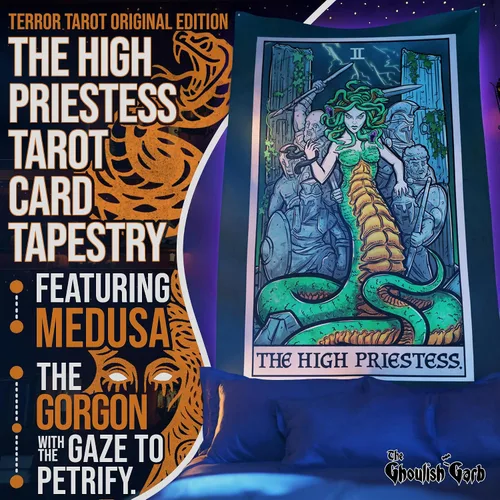 Miniatura 2 de Tapiz de cartas del tarot de la alta sacerdotisa - Medusa - mitología griega decoración del hogar para colgar en la pared (60 x 50 pulgadas)