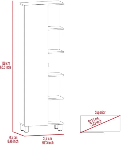 Miniatura 6 de FM FURNITURE Los Angeles - Armario de lino con 5 estantes abiertos y 4 estantes interiores, roble claro