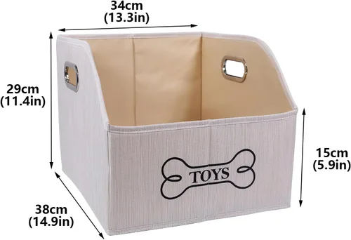 Miniatura 4 de Geyecete Contenedor de almacenamiento de juguetes para perros con mango de madera, cesta organizadora rectangular decorativa de fieltro suave