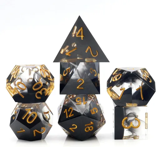 Miniatura 24 de Haxtec Juego de dados brillantes de borde afilado, dados DND de resina hechos a mano con inclusión de Mylar iridiscente, mezcla de color morado Azul