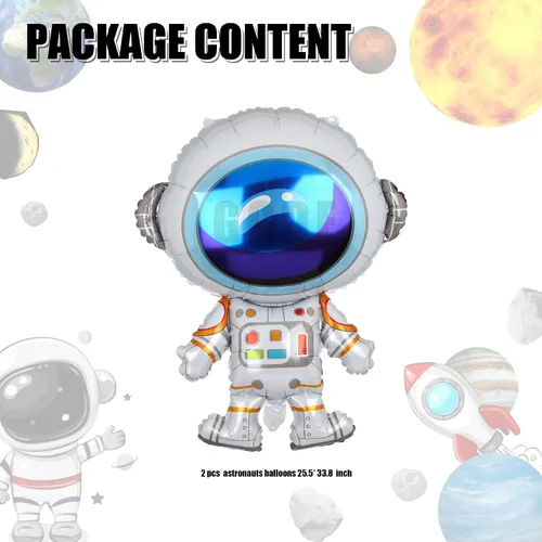Miniatura 2 de 2 globos de aluminio con forma de astronautas grandes de Mylar para decoración de fiesta de cumpleaños con temática espacial del universo