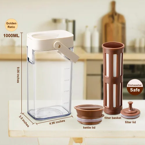 Miniatura 2 de Cafetera de café frío, portátil y duradera de 1 litro/35 onzas, hervidor de café y té helado, a prueba de fugas y sin BPA, filtro de malla extraíble