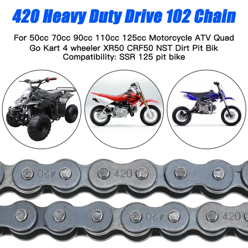 Miniatura 2 de YOXUFA 420 cadenas 102 eslabones para CRF50 XR50 PW80 SSR Tao Tao Coolster 110cc 125cc Pit Dirt Bike 4 Wheeler ATV Quad Kazuma Baja Ice Bear Lifan