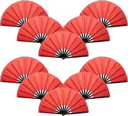 Miniatura 6 de QIRMIZI Abanico plegable grande de 10 piezas para rave de mano, abanicos para Kung Fu, Tai Chi, Danza, Festivales de Música, Carnavales, bodas