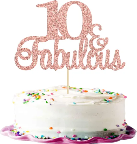 Gyufise 1 decoración de pastel de 10 y fabulosa decoración de pastel de oro rosa con purpurina de diez y fabulosos adornos para tartas de feliz 10º