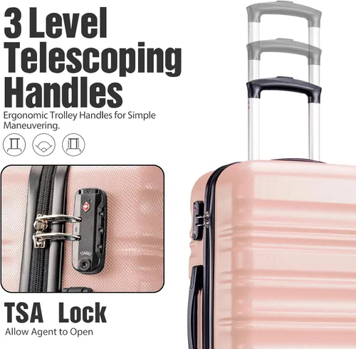 Miniatura 2 de LONG VACATION Juego de equipaje de 4 piezas de ABS hardshell TSA Lock Spinner Ruedas equipaje de mano en maleta, Rosado, Abs Hardshell Tsa Lock
