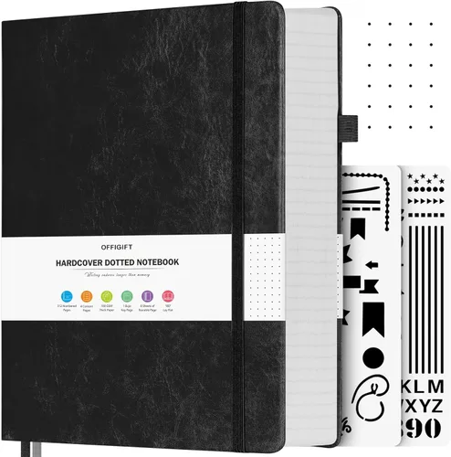 Miniatura 22 de Cuaderno de puntos, 312 páginas numeradas, cuaderno grande B5 de cuero de tapa dura, cuaderno de 3.53 oz/yd² con páginas de índice, diario de puntos