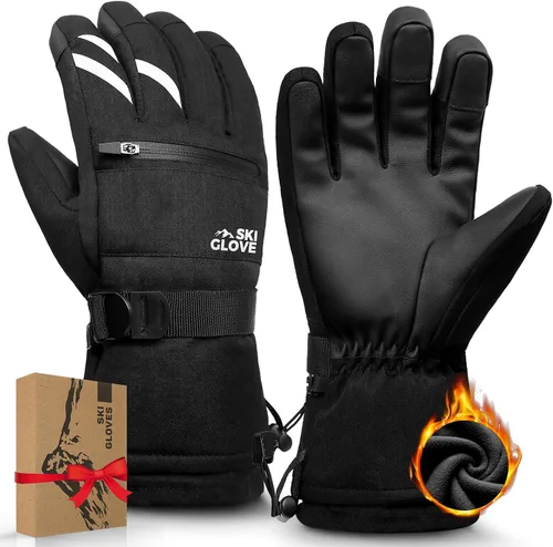 Waterproof Winter Gloves Men, Windproof Snow Ski Gloves, Breathable Warm Thermal Gloves for Women, 5-Finger Touchscreen Gloves for Driving Workout