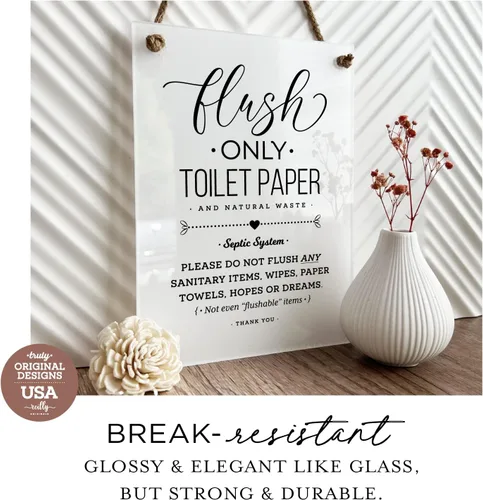 Miniatura 4 de Reilly Originals Papel higiénico con sistema séptico de 6 x 8 pulgadas, con texto en inglés «Not Hopes & Dreams», letrero de baño de diseño, listo