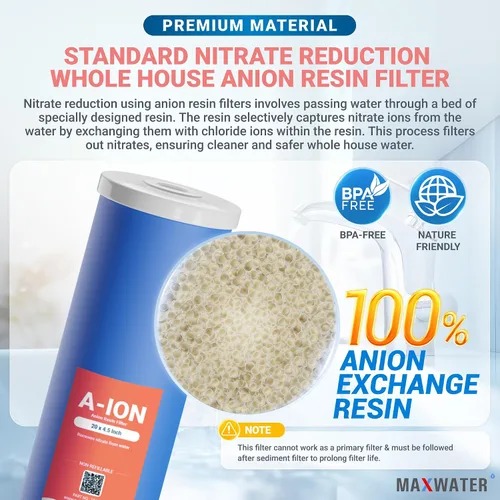 Miniatura 5 de Max Water Sistema de tanino + nitratos de 1 etapa - Heavy Duty - Sistemas de aniones y filtros de repuesto de aniones - 20 x 4.5, NPTF de 1 pulgada