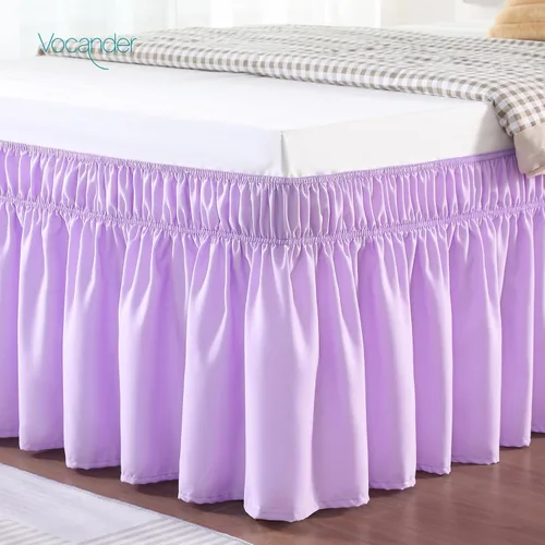 Miniatura 23 de Vocander Falda de Cama Rosa Tamaño Individual con Caída de 14 Pulgadas, Falda de Cama Elástica con Volantes Antipolvo, Fácil de Colocar, Faldas