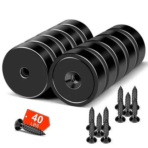 Miniatura 20 de MIKEDE Imanes fuertes con agujeros, 110 libras + imanes de neodimio fuertes con tornillos inoxidables para montaje en pared, imán de base redonda