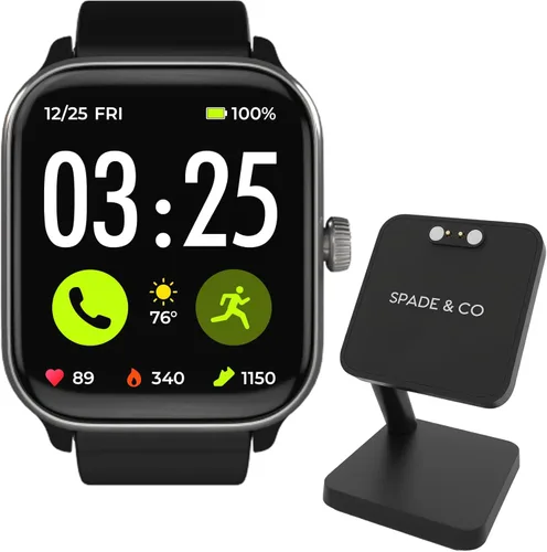 Spade & Co Paquete de 4 relojes inteligentes de salud con base de carga, monitor de frecuencia cardíaca, sueño y SpO2, podómetro, batería de más de