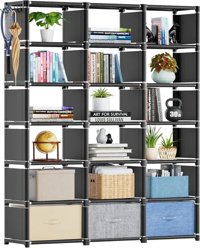 Miniatura 9 de Mavivegue Estante para libros, organizador de almacenamiento de 6 cubos, estantería de bricolaje, estantería de cubo de metal, estantería alta