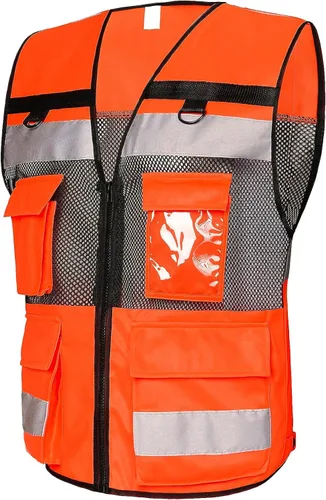 Miniatura 2 de Chaleco de seguridad reflectante de alta visibilidad, clase 2, 10 bolsillos, transpirable y forro de malla, ropa de trabajo (M-2XL, amarillo negro)